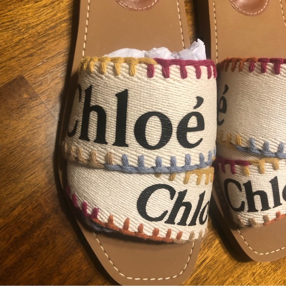 NIB $495 CHLOE Woody Logo Multicolored Stitch Sandals in size 36! - Picture 7 of 16